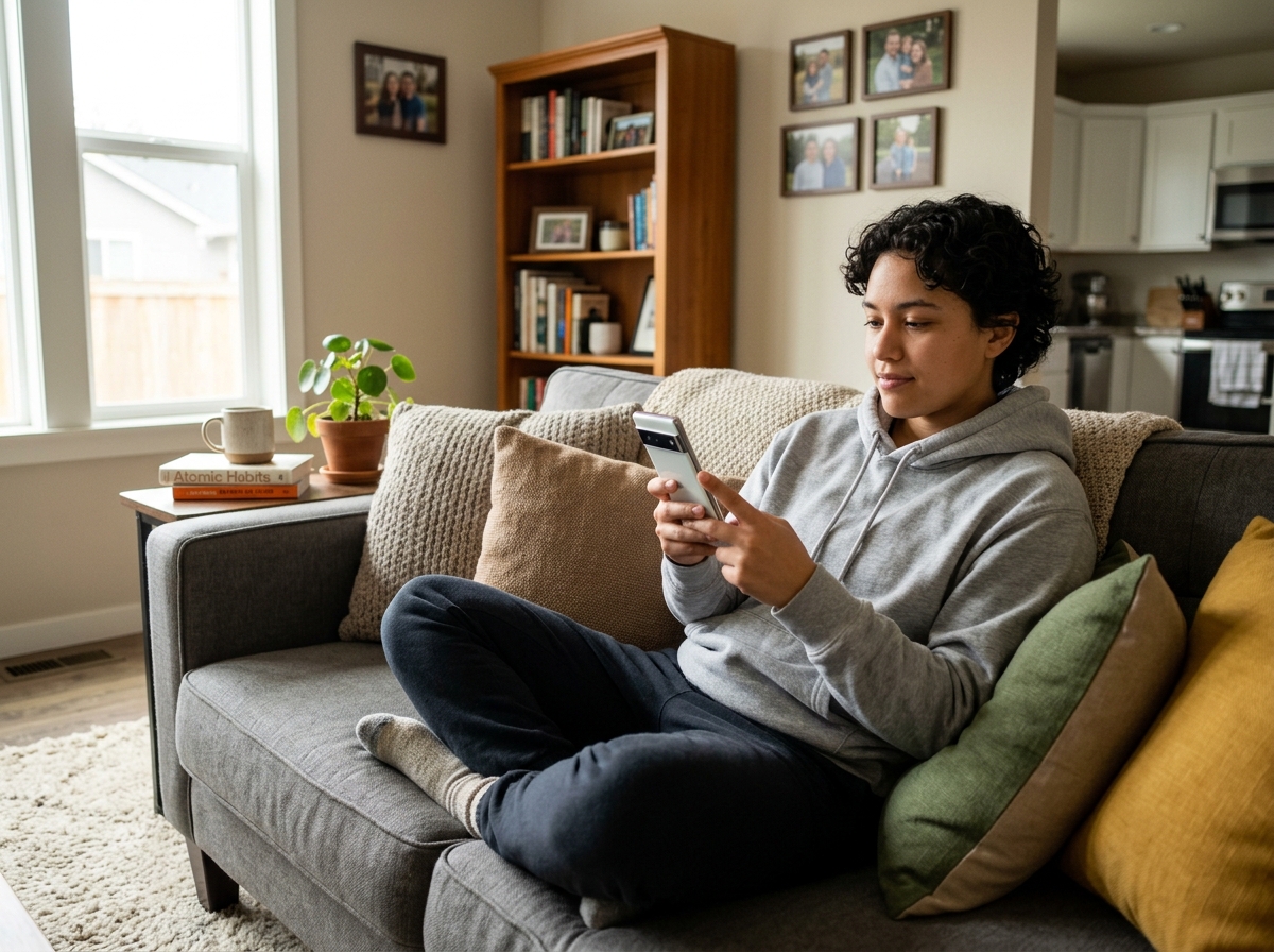 Person using a recovery app to track sober days and access CBT tools - non 12 step sober