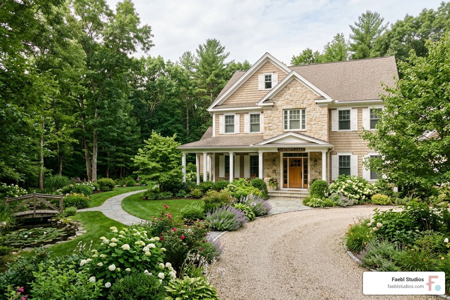 A serene residential treatment facility with lush greenery and a calm atmosphere - addiction center growth strategies