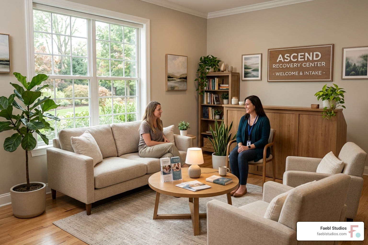 A modern, welcoming intake office at a treatment center - rehab paid media experts