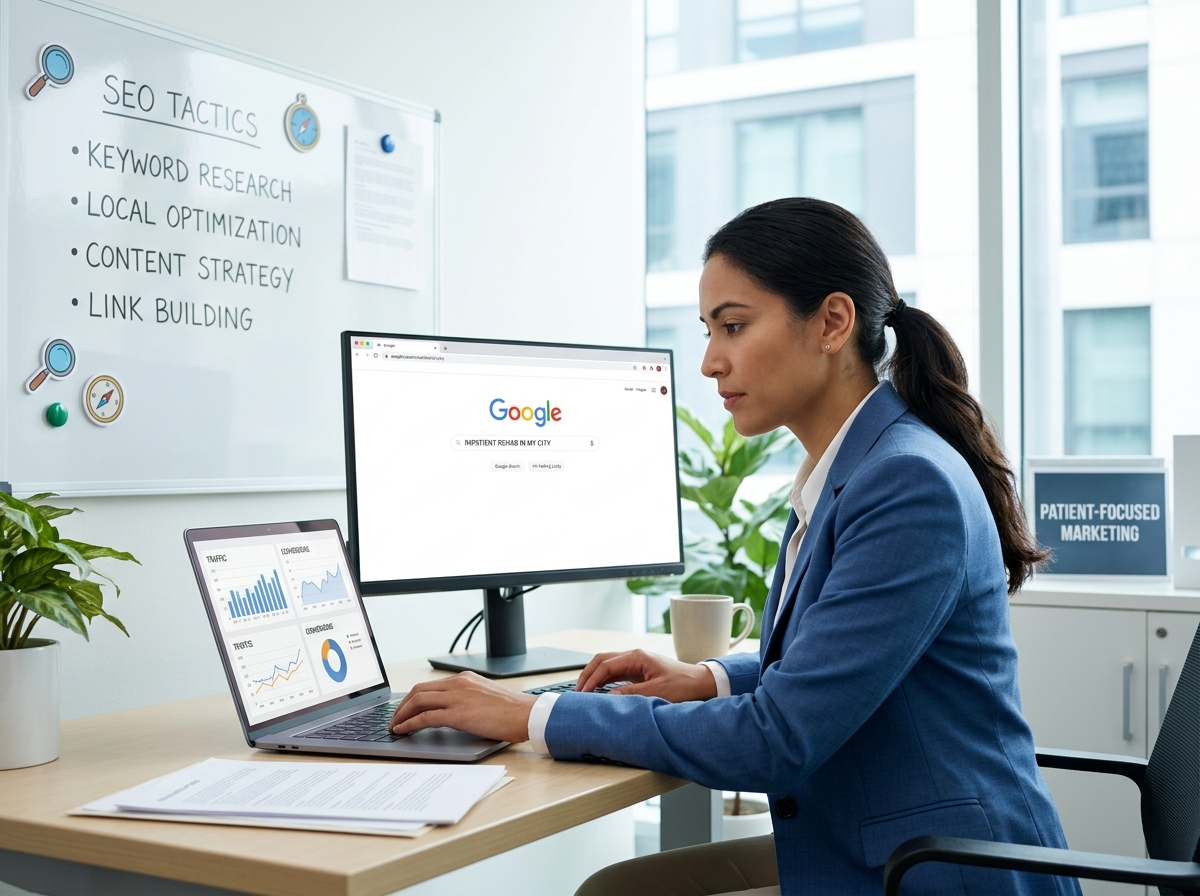 Keyword research hierarchy showing the transition from broad terms to high-intent long-tail keywords - inpatient rehab seo