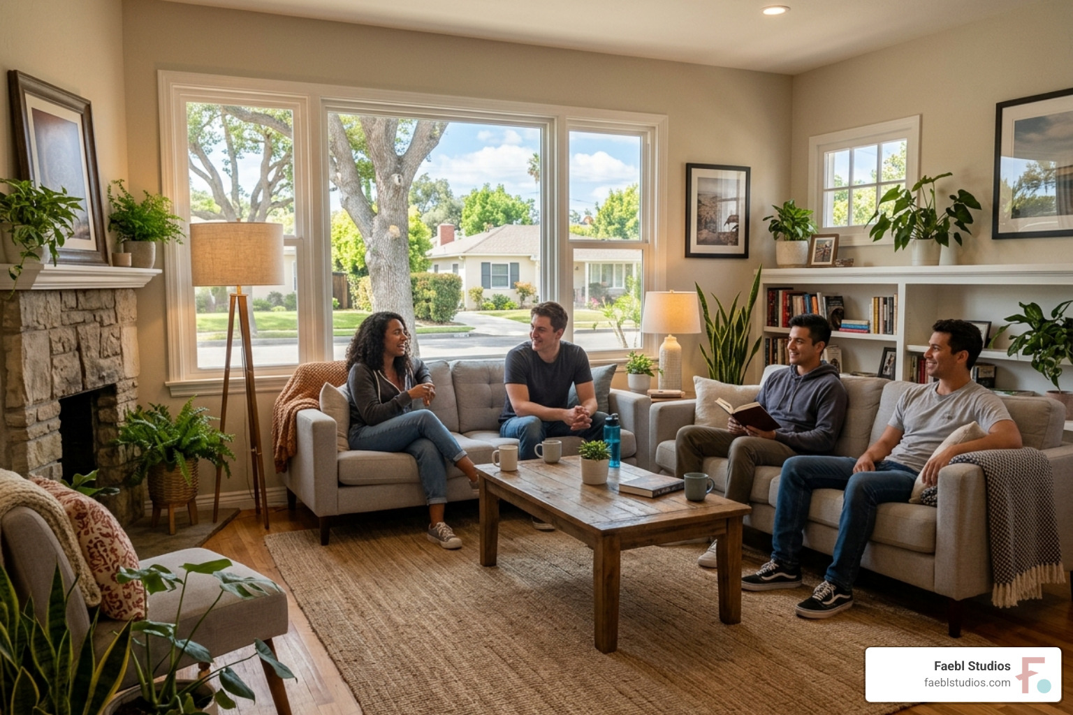 Modern and comfortable shared living room in an Encino recovery residence - encino sober living homes